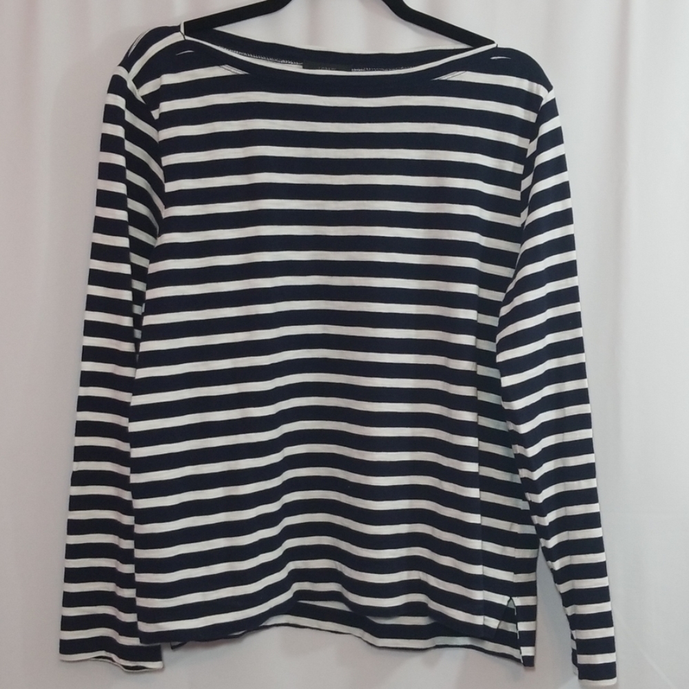 J. Crew Navy Blue and White Striped Shirt